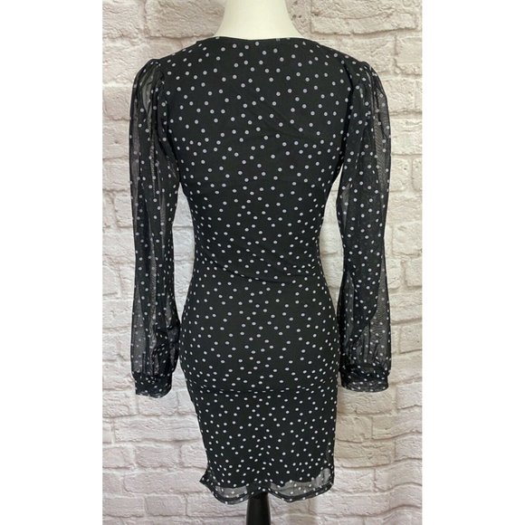 NASTY GAL Spot Right There Mesh Mini Dress 6 Stretch Sexy Slinky Black Dots 9462 - Picture 6 of 14